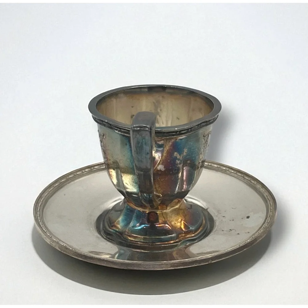 Vintage Chippendale EPNS Silverplate Demitasse Cups & Saucers Set of 10 Pat.1914